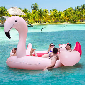 4-6 Person Giant Pool Float, Inflatable Floating Island with Electric Pump & Cup Holders for Pool, Lake, Beach Parties