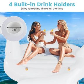 4-6 Person Giant Pool Float, Inflatable Floating Island with Electric Pump & Cup Holders for Pool, Lake, Beach Parties