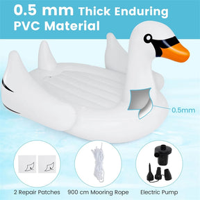 4-6 Person Giant Pool Float, Inflatable Floating Island with Electric Pump & Cup Holders for Pool, Lake, Beach Parties