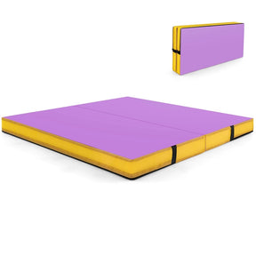 4" Thick Folding Gymnastic Mat, 4' x 4' Home Gym Bio-Fold Exercise Tumbling Mat with Carry Handles, PU Leather Cover for Aerobics Workout Yoga