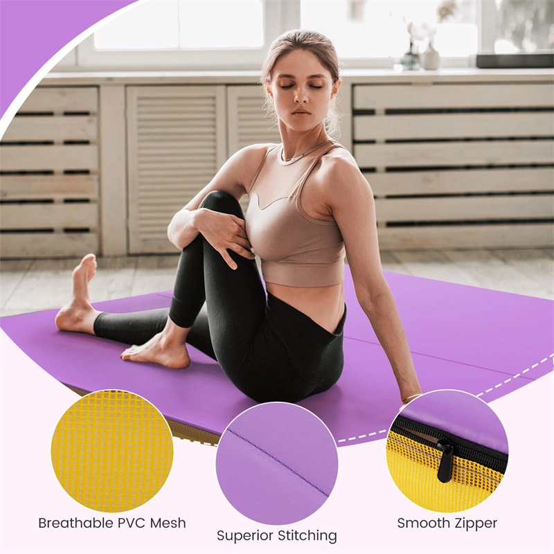 4" Thick Folding Gymnastic Mat, 4' x 4' Home Gym Bio-Fold Exercise Tumbling Mat with Carry Handles, PU Leather Cover for Aerobics Workout Yoga
