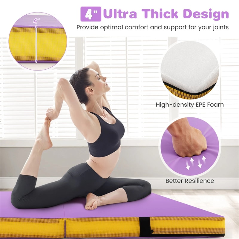 4" Thick Folding Gymnastic Mat, 4' x 4' Home Gym Bio-Fold Exercise Tumbling Mat with Carry Handles, PU Leather Cover for Aerobics Workout Yoga