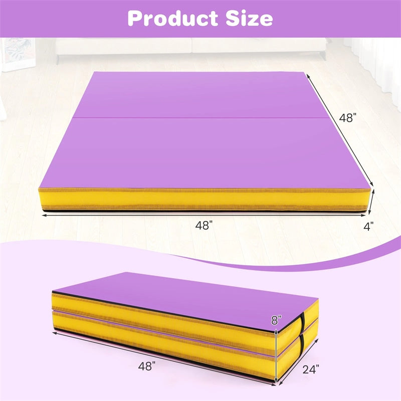 4" Thick Folding Gymnastic Mat, 4' x 4' Home Gym Bio-Fold Exercise Tumbling Mat with Carry Handles, PU Leather Cover for Aerobics Workout Yoga