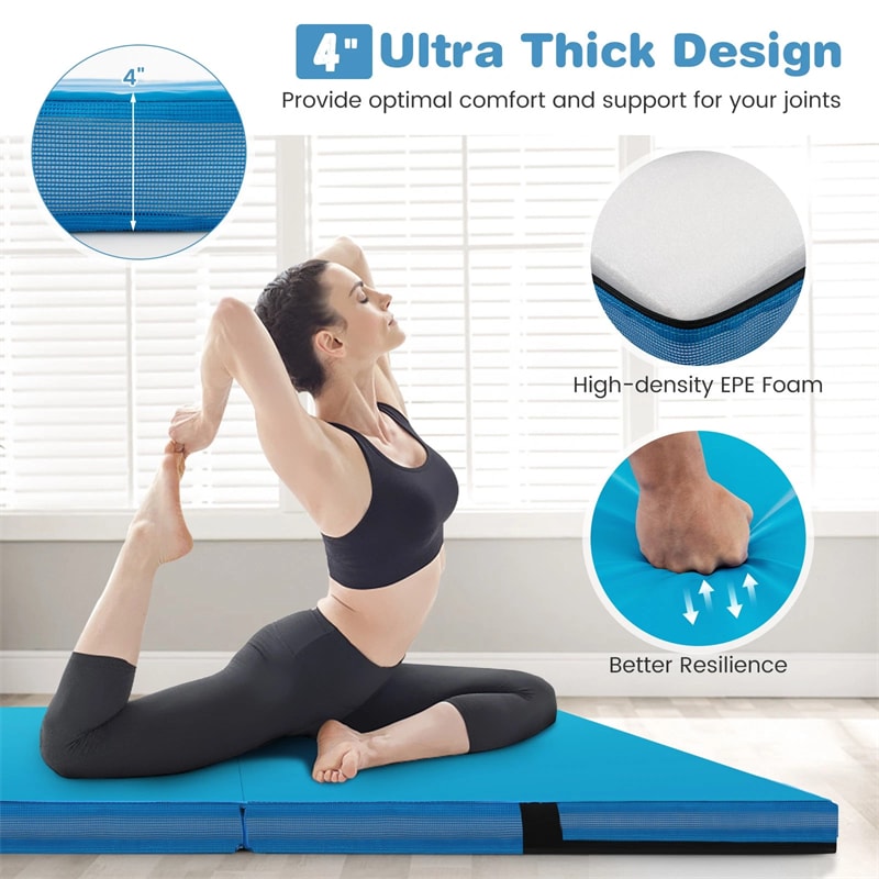 4" Thick Folding Gymnastic Mat, 4' x 4' Home Gym Bio-Fold Exercise Tumbling Mat with Carry Handles, PU Leather Cover for Aerobics Workout Yoga