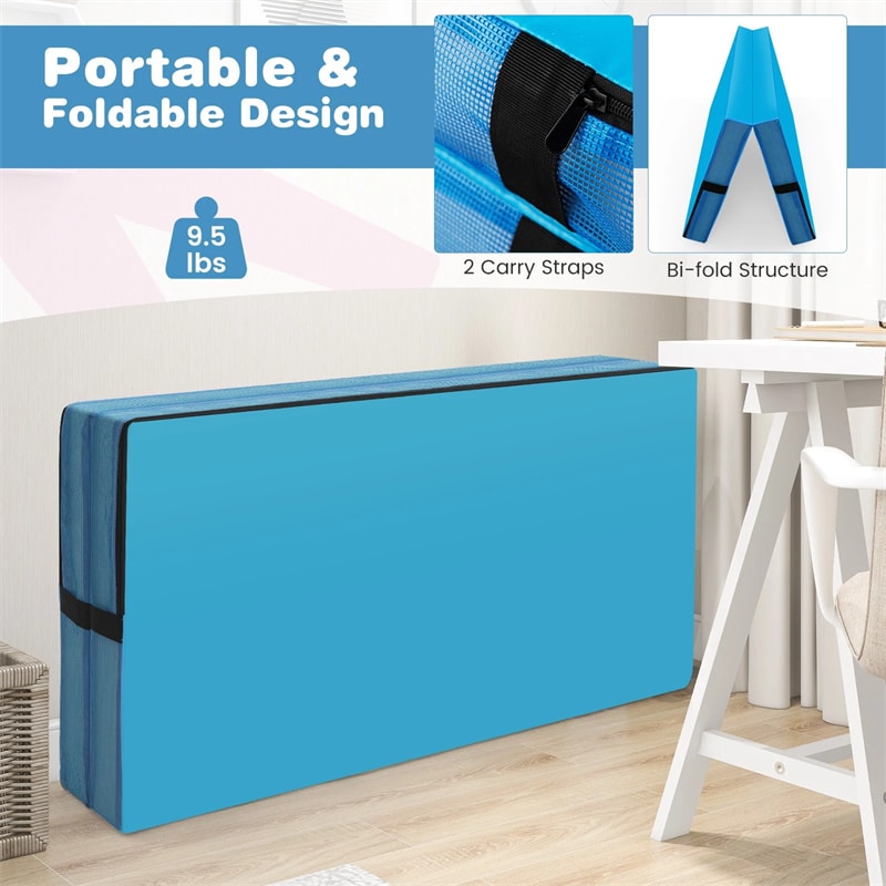 4" Thick Folding Gymnastic Mat, 4' x 4' Home Gym Bio-Fold Exercise Tumbling Mat with Carry Handles, PU Leather Cover for Aerobics Workout Yoga