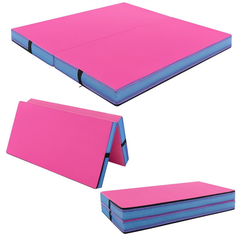 4" Thick Folding Gymnastic Mat, 4' x 4' Home Gym Bio-Fold Exercise Tumbling Mat with Carry Handles, PU Leather Cover for Aerobics Workout Yoga