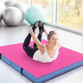 4" Thick Folding Gymnastic Mat, 4' x 4' Home Gym Bio-Fold Exercise Tumbling Mat with Carry Handles, PU Leather Cover for Aerobics Workout Yoga
