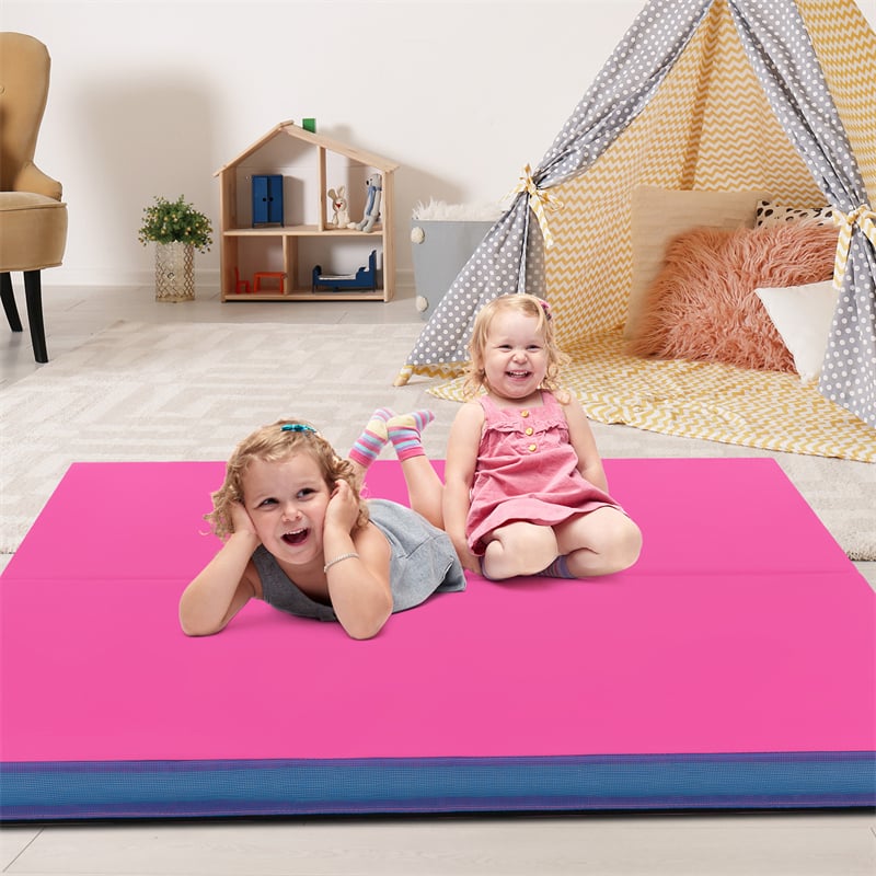 4" Thick Folding Gymnastic Mat, 4' x 4' Home Gym Bio-Fold Exercise Tumbling Mat with Carry Handles, PU Leather Cover for Aerobics Workout Yoga