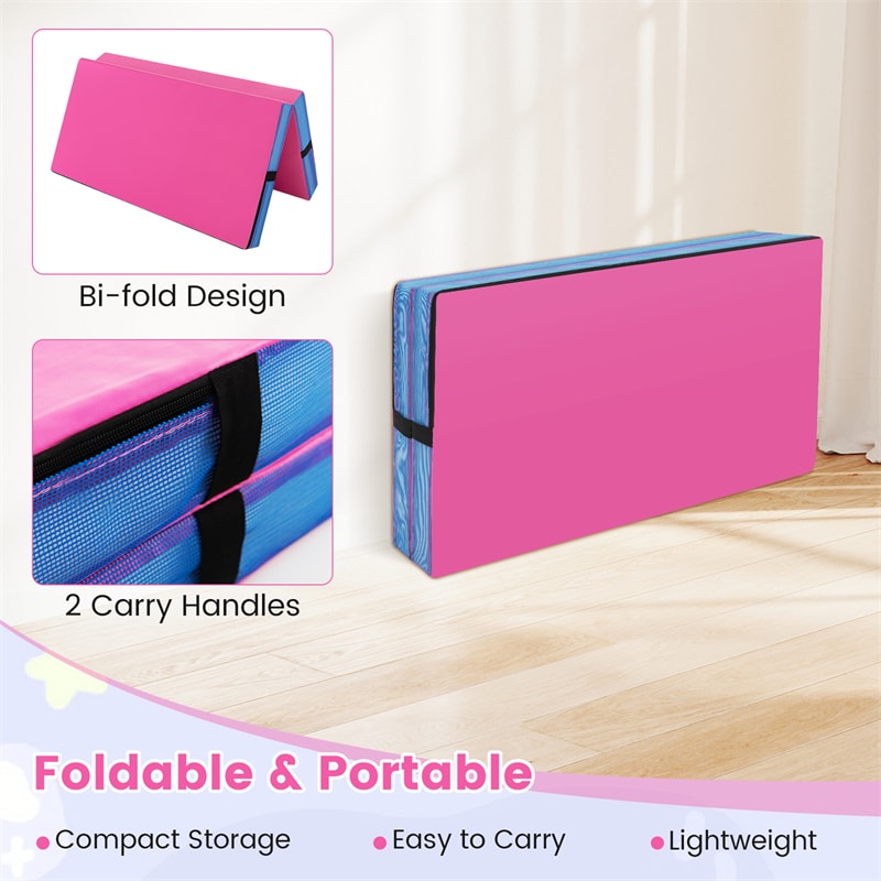 4" Thick Folding Gymnastic Mat, 4' x 4' Home Gym Bio-Fold Exercise Tumbling Mat with Carry Handles, PU Leather Cover for Aerobics Workout Yoga