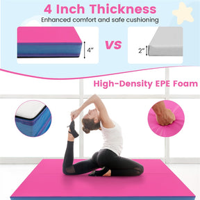 4" Thick Folding Gymnastic Mat, 4' x 4' Home Gym Bio-Fold Exercise Tumbling Mat with Carry Handles, PU Leather Cover for Aerobics Workout Yoga