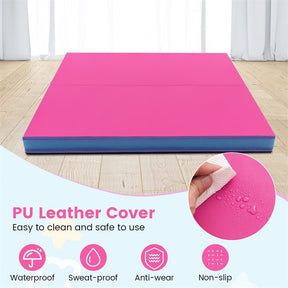 4" Thick Folding Gymnastic Mat, 4' x 4' Home Gym Bio-Fold Exercise Tumbling Mat with Carry Handles, PU Leather Cover for Aerobics Workout Yoga