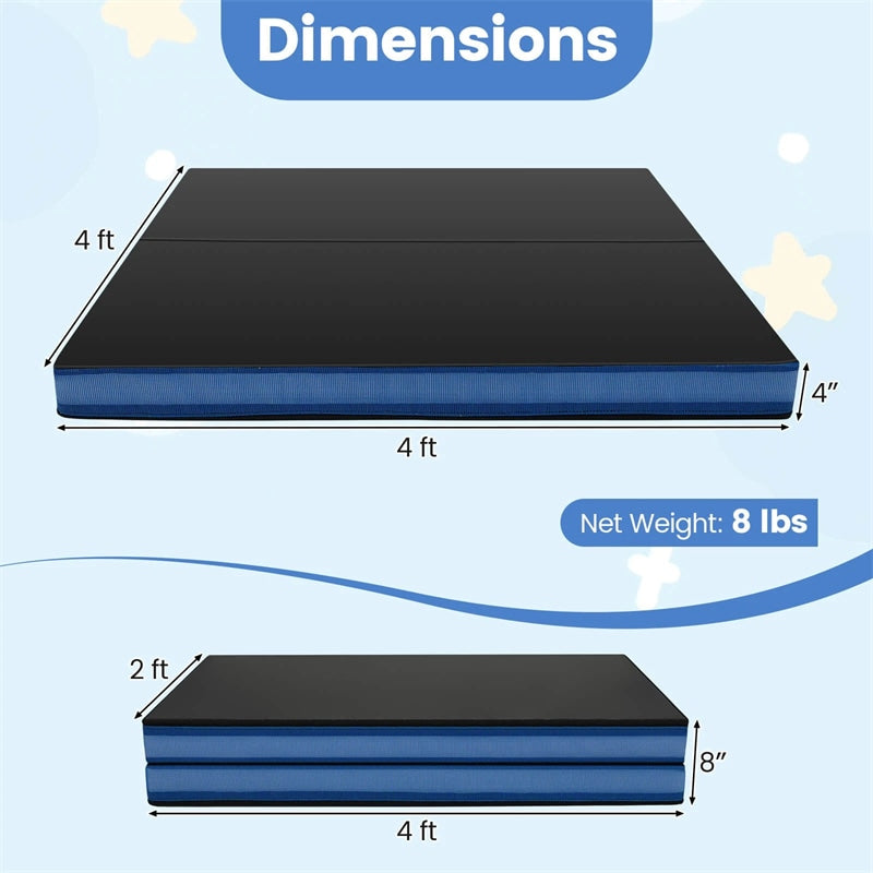 4" Thick Folding Gymnastic Mat, 4' x 4' Home Gym Bio-Fold Exercise Tumbling Mat with Carry Handles, PU Leather Cover for Aerobics Workout Yoga