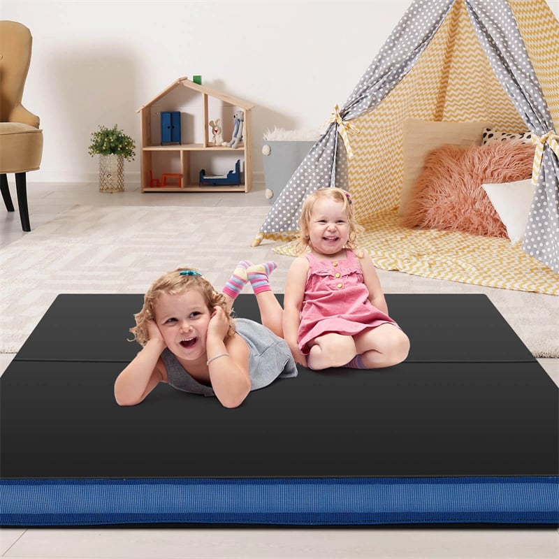 4" Thick Folding Gymnastic Mat, 4' x 4' Home Gym Bio-Fold Exercise Tumbling Mat with Carry Handles, PU Leather Cover for Aerobics Workout Yoga