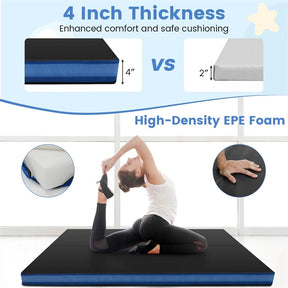4" Thick Folding Gymnastic Mat, 4' x 4' Home Gym Bio-Fold Exercise Tumbling Mat with Carry Handles, PU Leather Cover for Aerobics Workout Yoga
