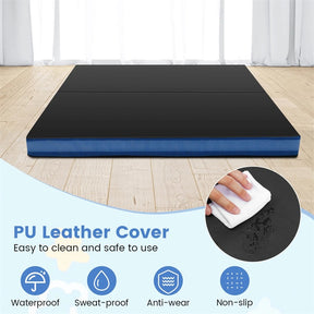4" Thick Folding Gymnastic Mat, 4' x 4' Home Gym Bio-Fold Exercise Tumbling Mat with Carry Handles, PU Leather Cover for Aerobics Workout Yoga