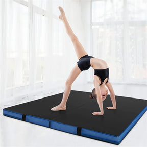 4" Thick Folding Gymnastic Mat, 4' x 4' Home Gym Bio-Fold Exercise Tumbling Mat with Carry Handles, PU Leather Cover for Aerobics Workout Yoga