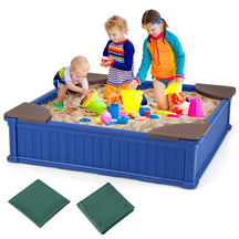 4 x 4 FT Large HDPE Kids Sandbox with Oxford Cover, 4 Corner Seats & Bottom Liner, All Weather Resistant Outdoor Sand Pit