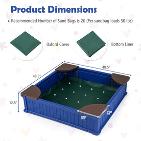 4 x 4 FT Large HDPE Kids Sandbox with Oxford Cover, 4 Corner Seats & Bottom Liner, All Weather Resistant Outdoor Sand Pit