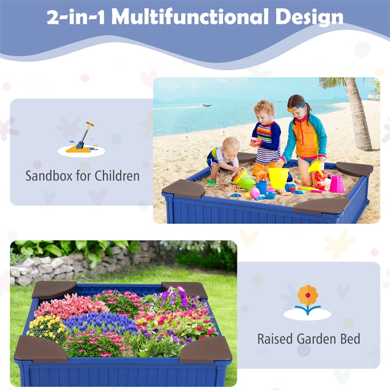 4 x 4 FT Large HDPE Kids Sandbox with Oxford Cover, 4 Corner Seats & Bottom Liner, All Weather Resistant Outdoor Sand Pit