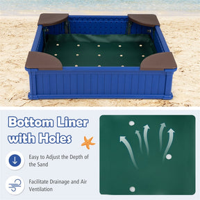4 x 4 FT Large HDPE Kids Sandbox with Oxford Cover, 4 Corner Seats & Bottom Liner, All Weather Resistant Outdoor Sand Pit