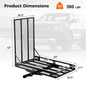 500 LBS Hitch Mount Mobility Scooter Carrier, Heavy-Duty Wheelchair Cargo Rack with Foldable Ramp, Stabilizer & Tie Down Straps, Fits 2" Receiver
