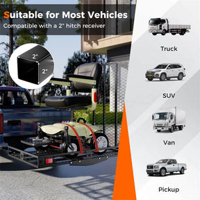 500 LBS Hitch Mount Mobility Scooter Carrier, Heavy-Duty Wheelchair Cargo Rack with Foldable Ramp, Stabilizer & Tie Down Straps, Fits 2" Receiver