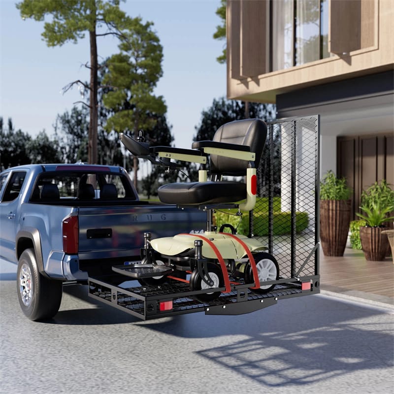 500 LBS Hitch Mount Mobility Scooter Carrier, Heavy-Duty Wheelchair Cargo Rack with Foldable Ramp, Stabilizer & Tie Down Straps, Fits 2" Receiver