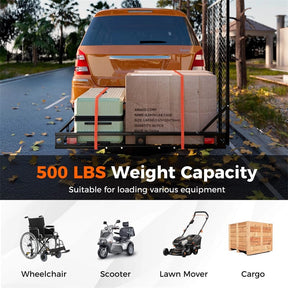 500 LBS Hitch Mount Mobility Scooter Carrier, Heavy-Duty Wheelchair Cargo Rack with Foldable Ramp, Stabilizer & Tie Down Straps, Fits 2" Receiver
