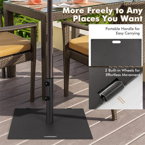 50 LBS Heavy Duty Patio Umbrella Base Stand, 24" Square Steel Outdoor Umbrella Weight with Wheels & 2 Tightening Knobs for Garden Deck Poolside