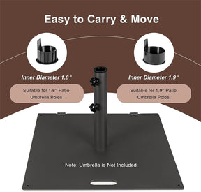 50 LBS Heavy Duty Patio Umbrella Base Stand, 24" Square Steel Outdoor Umbrella Weight with Wheels & 2 Tightening Knobs for Garden Deck Poolside