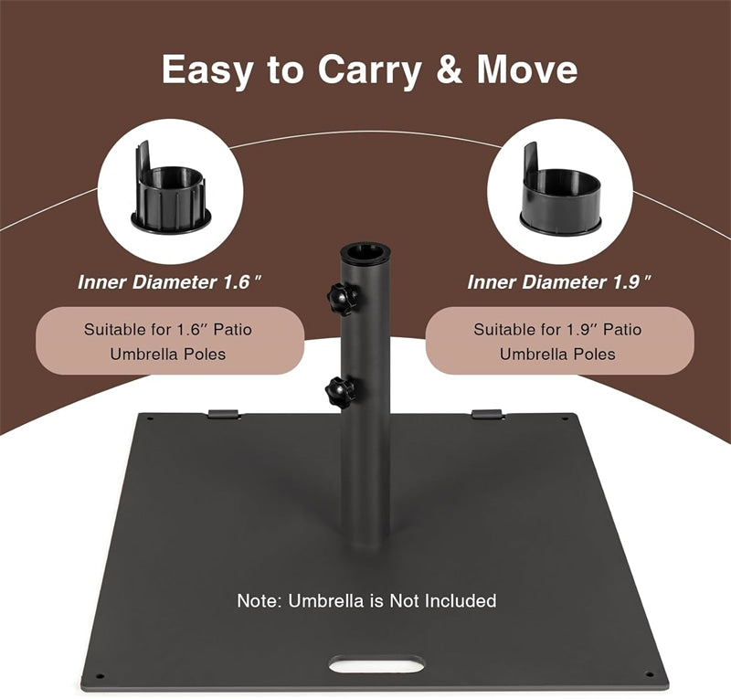 50 LBS Heavy Duty Patio Umbrella Base Stand, 24" Square Steel Outdoor Umbrella Weight with Wheels & 2 Tightening Knobs for Garden Deck Poolside