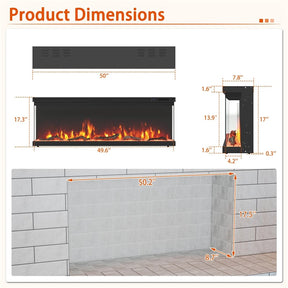36/40/50/60 Inches 3-Sided Electric Fireplace Insert, 750W/1200W Recessed Fireplace Heater with 12 Flame Colors, Remote, 5 Brightness & 8H Timer