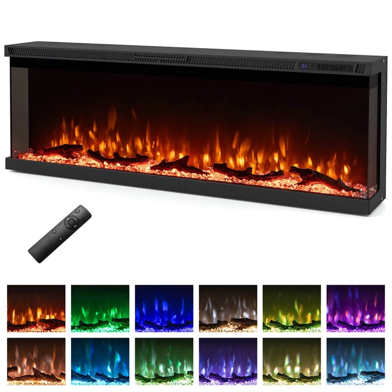 36/40/50/60 Inches 3-Sided Electric Fireplace Insert, 750W/1200W Recessed Fireplace Heater with 12 Flame Colors, Remote, 5 Brightness & 8H Timer