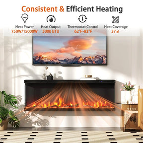 36/40/50/60 Inches 3-Sided Electric Fireplace Insert, 750W/1200W Recessed Fireplace Heater with 12 Flame Colors, Remote, 5 Brightness & 8H Timer
