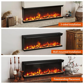 36/40/50/60 Inches 3-Sided Electric Fireplace Insert, 750W/1200W Recessed Fireplace Heater with 12 Flame Colors, Remote, 5 Brightness & 8H Timer