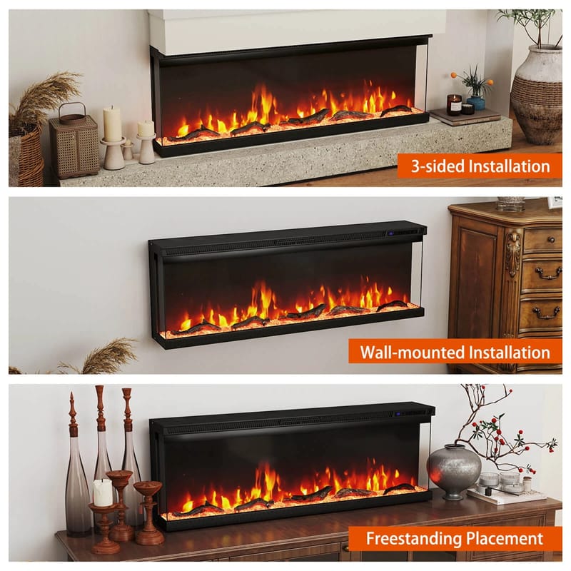 36/40/50/60 Inches 3-Sided Electric Fireplace Insert, 750W/1200W Recessed Fireplace Heater with 12 Flame Colors, Remote, 5 Brightness & 8H Timer
