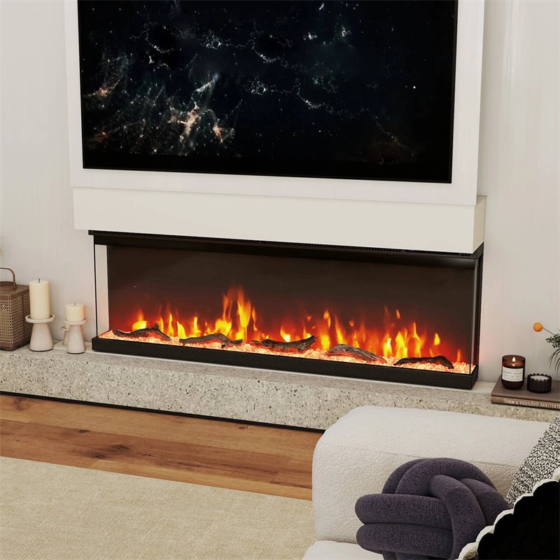 36/40/50/60 Inches 3-Sided Electric Fireplace Insert, 750W/1200W Recessed Fireplace Heater with 12 Flame Colors, Remote, 5 Brightness & 8H Timer