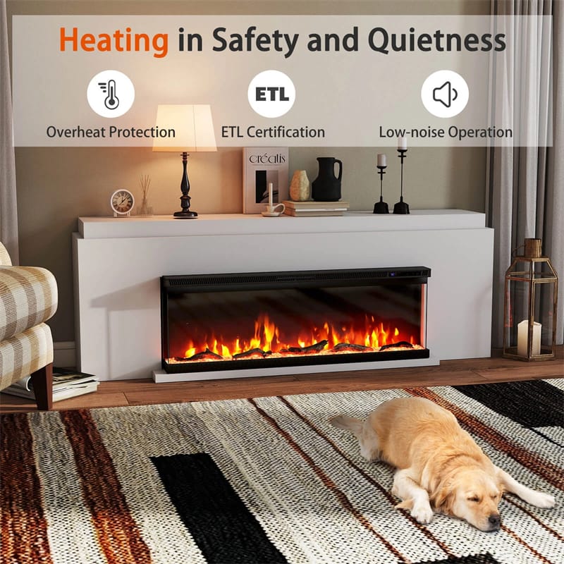 36/40/50/60 Inches 3-Sided Electric Fireplace Insert, 750W/1200W Recessed Fireplace Heater with 12 Flame Colors, Remote, 5 Brightness & 8H Timer