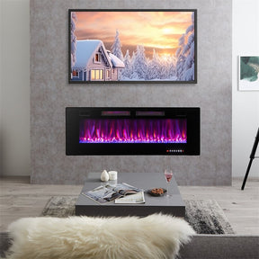 42/50/60/72 Inch Ultra-Thin Smart Electric Fireplace Insert, Wall Mount & Recessed Heater with 12 Flame Colors & Decorative Crystals