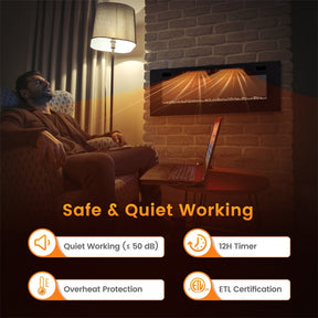 42/50/60/72 Inch Ultra-Thin Smart Electric Fireplace Insert, Wall Mount & Recessed Heater with 12 Flame Colors & Decorative Crystals