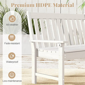 52" HDPE 2-Person Outdoor Patio Bench All-Weather Garden Park Bench Porch Loveseat Chair with Backrest & Armrests