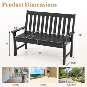 52" HDPE 2-Person Outdoor Patio Bench All-Weather Garden Park Bench Porch Loveseat Chair with Backrest & Armrests