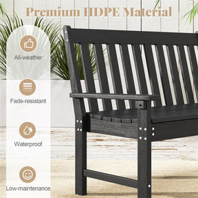 52" HDPE 2-Person Outdoor Patio Bench All-Weather Garden Park Bench Porch Loveseat Chair with Backrest & Armrests
