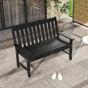 52" HDPE 2-Person Outdoor Patio Bench All-Weather Garden Park Bench Porch Loveseat Chair with Backrest & Armrests