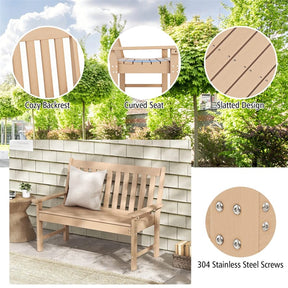 52" HDPE 2-Person Outdoor Patio Bench All-Weather Garden Park Bench Porch Loveseat Chair with Backrest & Armrests