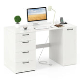 53" Computer Desk with 4 Storage Drawers & Cabinet, Home Office Desk w/ Charging Station, Adjustable Shelf & Cable Management for Study, Makeup