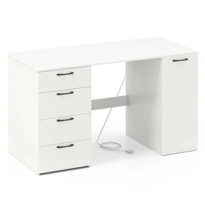 53" Computer Desk with 4 Storage Drawers & Cabinet, Home Office Desk w/ Charging Station, Adjustable Shelf & Cable Management for Study, Makeup