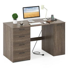 53" Computer Desk with 4 Storage Drawers & Cabinet, Home Office Desk w/ Charging Station, Adjustable Shelf & Cable Management for Study, Makeup