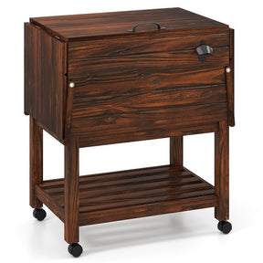 54 Quart Wooden Rolling Cooler Cart, Patio Ice Chest with 2 Drop Leaf Tables, Bottle Opener & Bottom Shelf, Insulated Pine Wood Beverage Bar for Party
