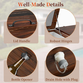 54 Quart Wooden Rolling Cooler Cart, Patio Ice Chest with 2 Drop Leaf Tables, Bottle Opener & Bottom Shelf, Insulated Pine Wood Beverage Bar for Party